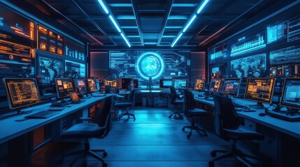 Futuristic Cyber Security Control Center: Global Network Monitoring and Data Analysis
