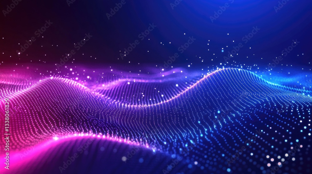 Poster digital waves: an abstract, mesmerizing digital landscape of flowing waves in a vibrant gradient of 