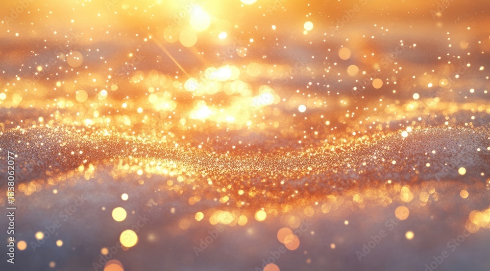Poster golden horizon: a breathtaking image capturing a golden light filled with a sparkling effect, creati