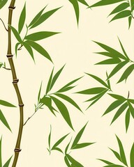 Fototapeta premium A seamless pattern of elegant bamboo plants gracefully illustrated in shades of green against a calming cream background creating a serene and stylish design ideal for various