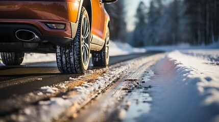 Winter Road Trip: SUV Tires on Snowy Road