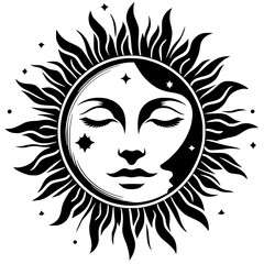 Silhouette illustration of the sun's face