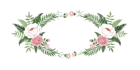 Fototapeta premium Elegant floral wreath with soft roses