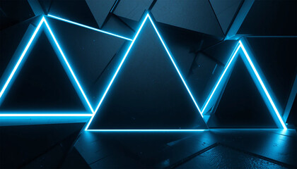 A dark, futuristic geometric background composed of interlocking three-dimensional triangular shapes