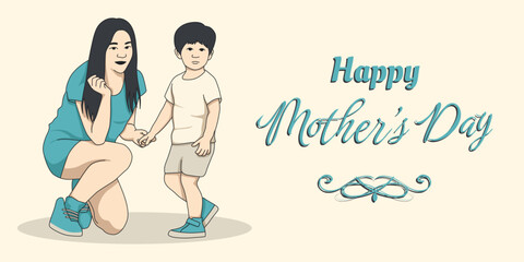 Happy Mother's Day Banner with character illustration in vector.
