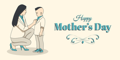 Happy Mother's Day Banner with character illustration in vector.