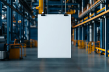 Blank poster in modern industrial setting, showcasing commercial, product, graphy