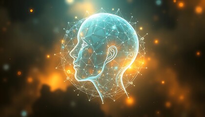 Obraz premium A luminous head with a connected network displayed in profile