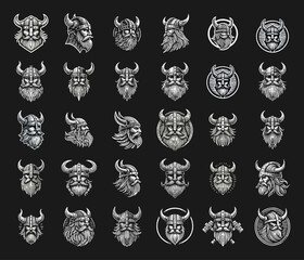 Viking head Engrave vector logo icon design illustration