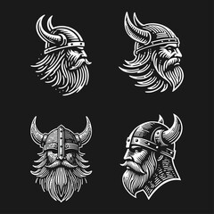 Obraz premium Viking head Engrave vector logo icon design illustration
