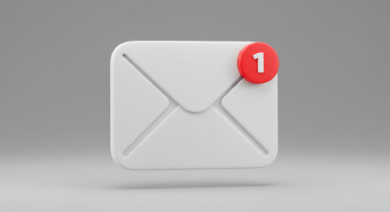 3D icon of a white email envelope with a red notification badge