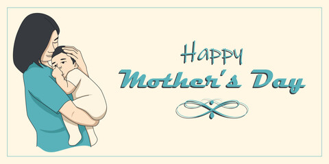 Happy Mother's Day Banner with character illustration in vector.