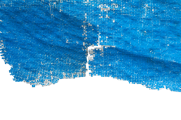 Weathered Torn Blue Tarpaulin with Grid Texture, Aged and Fragile Plastic Sheet. Element For Creative Project.