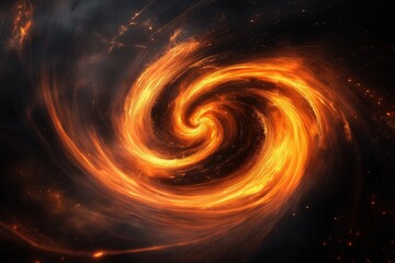 A swirling vortex of glowing orange and black, resembling a cosmic, abstract galaxy in motion.