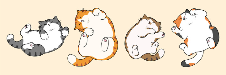 Vector Illustration of Cartoon Cat Sleeping Characters on Isolated Background. Hand Drawn Vector Illustration.