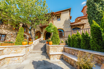 Obraz premium The monastery Meteora, rocky monasteries complex in Greece near Kalabaka city. Holy Monastery of Varlaam