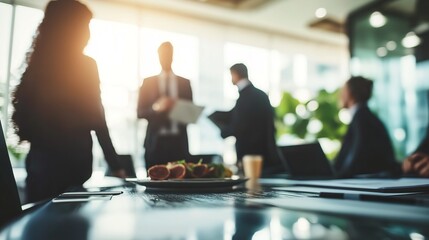 Appetizers on a plate, blurred background, symbolizing professional connections and networking opportunities.