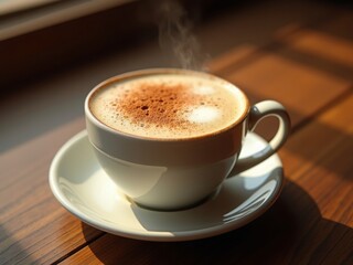Fototapeta premium Warm Morning Brew: A Frothy Cappuccino with a Touch of Sunshine