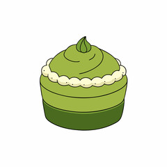 matcha cake on white background
