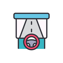 Arcade racing colored icons, minimalist vector illustration ,simple transparent graphic element .Isolated on white background