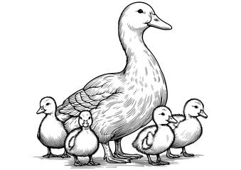 Duck and Ducklings Vector Illustration