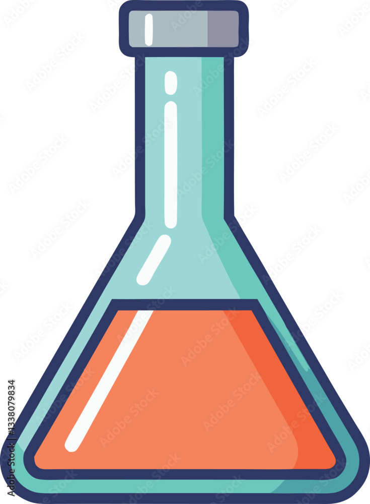 Poster laboratory flask with orange liquid vector illustration, a vector illustration of a laboratory flask