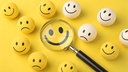 A collection of yellow smiley face emojis, some expressing happiness and others sadness,