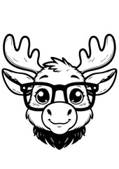 Cute Moose with Glasses Vector Illustration