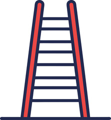 Red and Blue Ladder Vector Illustration, A vector illustration of a simple ladder with red sides and dark blue rungs, designed in a clean and modern style.
