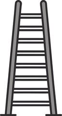 Gray Ladder Vector Illustration, A simple vector illustration of a gray ladder with black outlines and clean, straight lines, designed in a minimalistic style.
