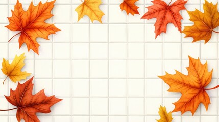 Fototapeta premium A collection of vibrant autumn leaves arranged on a light background, creating a natural frame that evokes the beauty of the fall season.