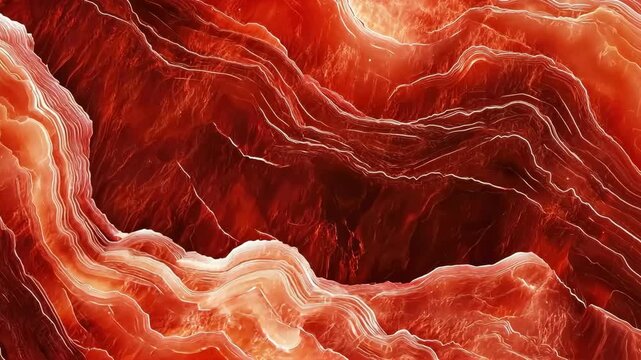 A vibrant abstract background featuring flowing Red Aventurine and white patterns resembling agate stone. The image showcases smooth curves and layers, creating a sense of depth.