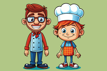 two funny chef with smile in the isolated background