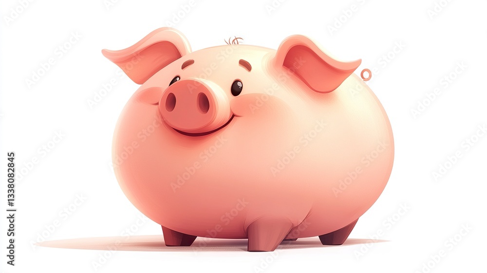 Poster a stylized vector image of a fat pig, its exaggerated round shape and soft curves creating a playful