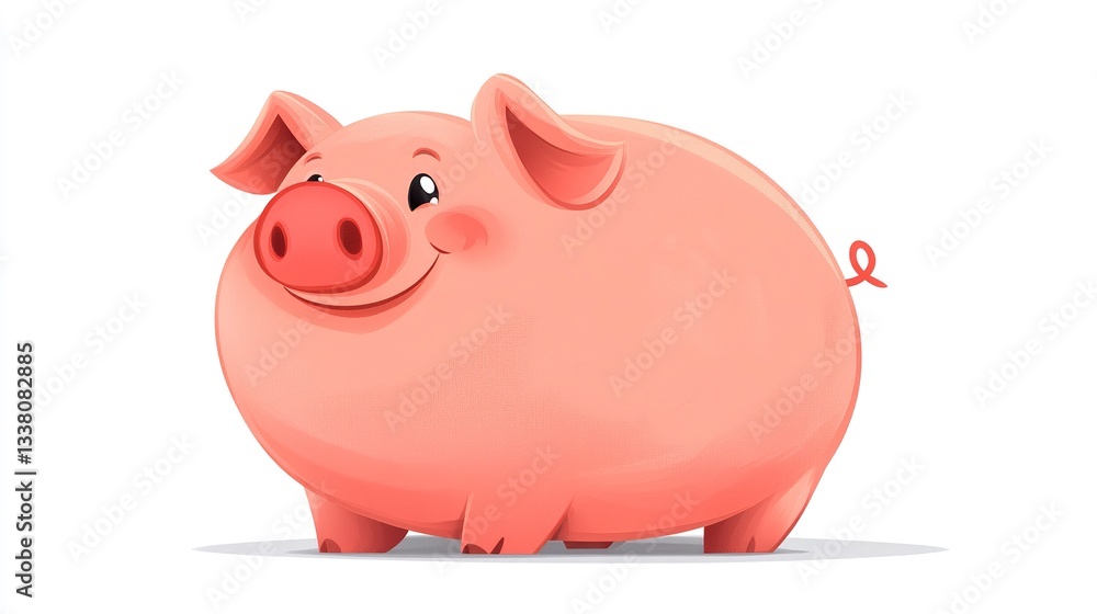 Poster a stylized vector image of a fat pig, its exaggerated round shape and soft curves creating a playful