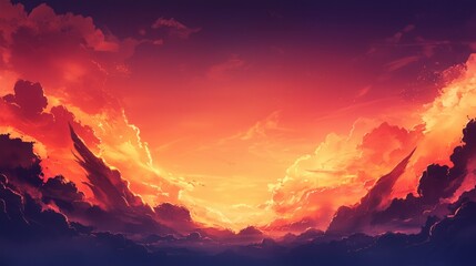 Fototapeta premium Fiery Sunset Cloudscape Dramatic Sky Orange Pink Purple Hues Text Space