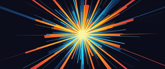 orange to blue burst light rays pattern glowing on plain black dark background abstract illustration