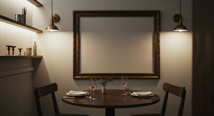 Intimate Dining Nook with Warm Lighting and Classic Accents