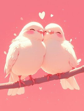 Cute little white doves in a sweet pink illustration perfect for romantic gifts and decor