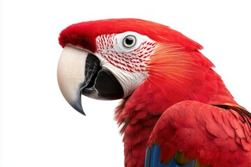 Fototapeta premium Scarlet macaw parrot in close-up with vibrant red plumage. Exotic bird illustration.