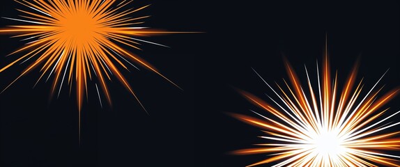 Fototapeta premium orange to white burst light rays pattern glowing on plain black dark background abstract illustration