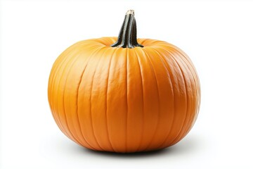 Obraz premium Whole pumpkin isolated on white background. Fresh organic vegetable for cooking, decoration, and seasonal themes
