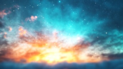 Obraz premium A vibrant, ethereal sunset or sunrise sky, filled with clouds and stars