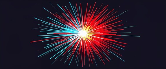 red to blue burst light rays pattern glowing on plain black dark background abstract illustration