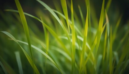Green blades of grass are seen growing closely together