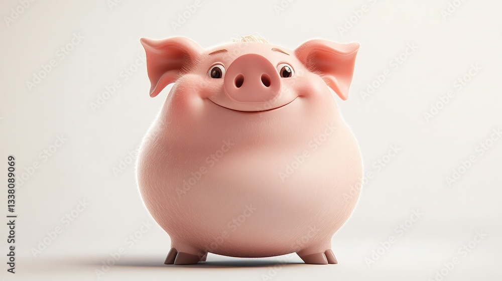 Poster a vector-rendered fat pig with a round belly and tiny hooves, its simple yet expressive lines creati