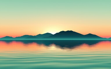 Aerial view of a serene mountain range with a tranquil lake in the foreground.