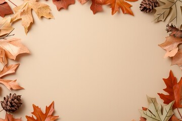 Autumnal Frame with Leaves and Pine Cones