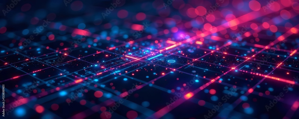 Aufkleber abstract futuristic grid pattern with glowing particles and digital technology design elements, grid