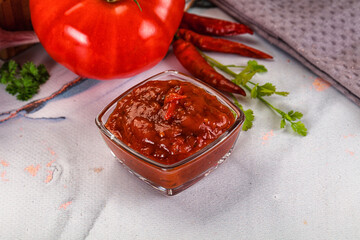 Salsa dip with chili and tomato